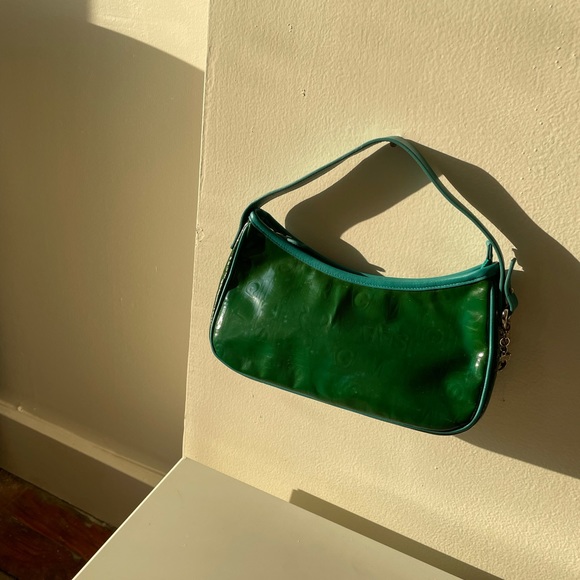 SOLD Authentic HTF Ferragamo turquoise leather trim pouchette - Picture 2 of 11